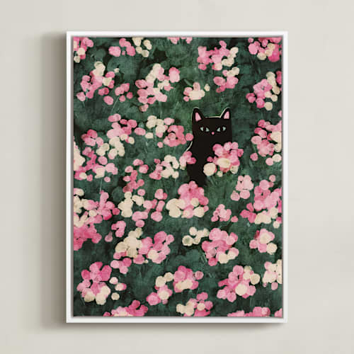 This is a rose pink kids wall art with standard by Sabrina Excene called flower meadow cat