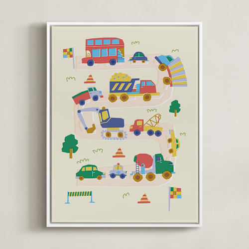 This is a ivory kids wall art with standard by Kartika Paramita called big and small vehicle