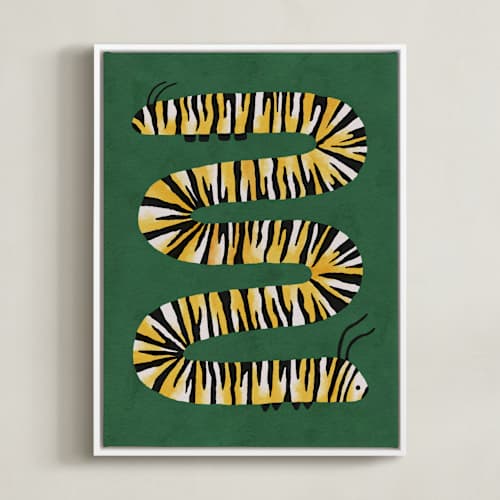 This is a forest green kids wall art with standard by Sabrina Excene called squiggly caterpillar