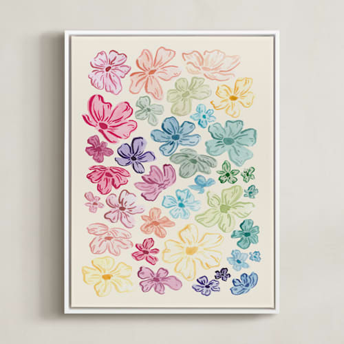 This is a pale sunshine kids wall art with standard by The Scribblist called a rainbow of flowers
