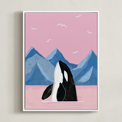 This is a bublegum kids wall art with standard by Cass Loh called pink sea and orca