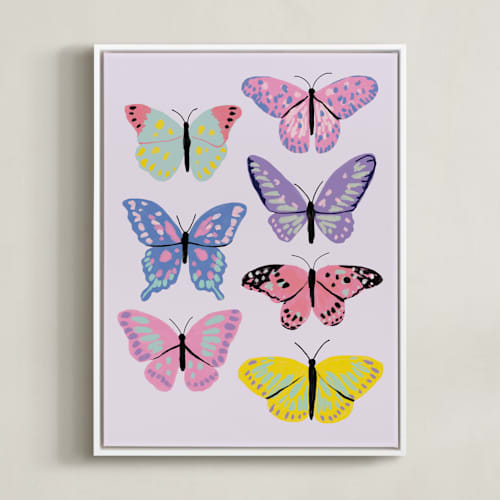 This is a blush kids wall art with standard by Cass Loh called vibrant butterflies
