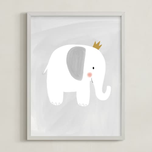 This is a soft grey nursery wall art with standard by Patrice Horvath called dream big elephant and giraffe
