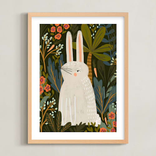 This is a forest green kids wall art with standard by SALLY MURPHY called bunny jungle