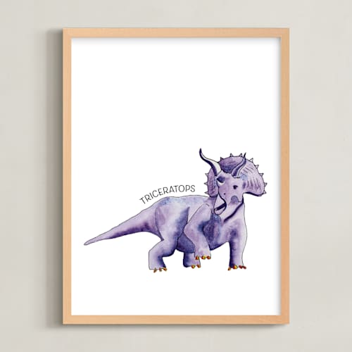 This is a grape art with standard by Rachel Getz called watercolor dino party triceratops