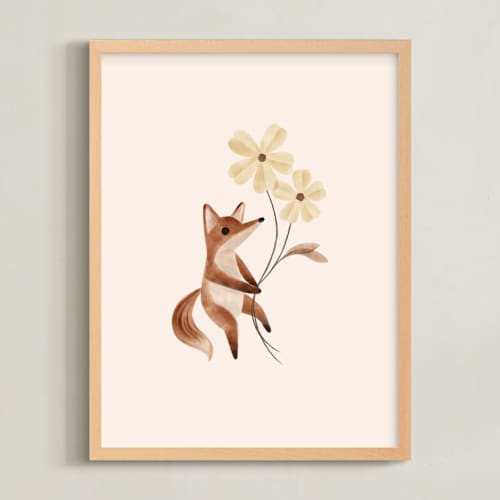 This is a tan art with standard by Vivian Yiwing called fox with flowers