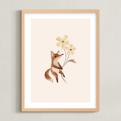 This is a tan art with standard by Vivian Yiwing called fox with flowers