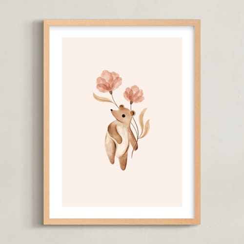 This is a tan art with standard by Vivian Yiwing called bear with flowers