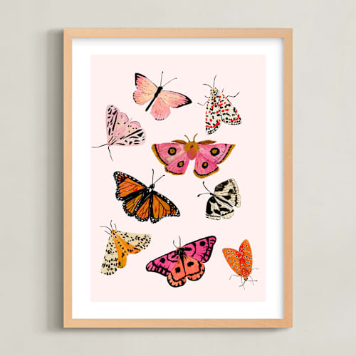 This is a blush pink nursery wall art with standard by Shannon Kirsten called moths & butterflies
