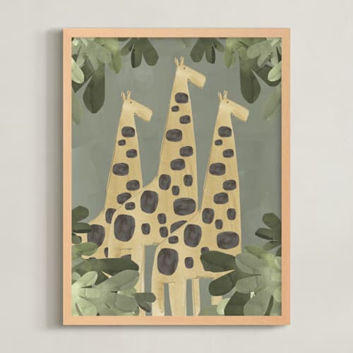 This is a savanna greige nursery wall art with standard by Alicia Abla called a giraffe trio