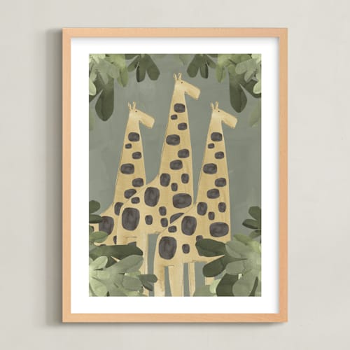 This is a savanna greige nursery wall art with standard by Alicia Abla called a giraffe trio