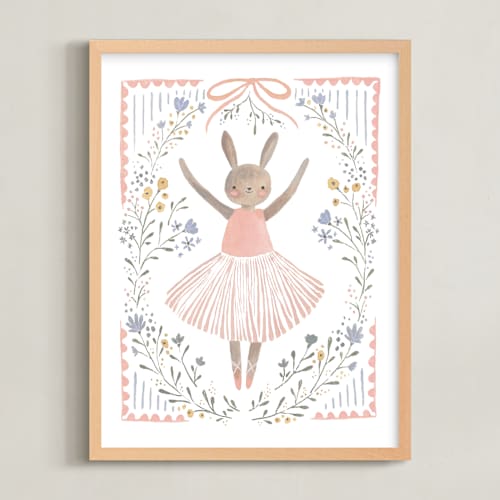 This is a bubblegum nursery wall art with standard by Karidy Walker called dancing bunny