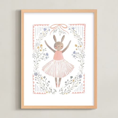 This is a bubblegum nursery wall art with standard by Karidy Walker called dancing bunny
