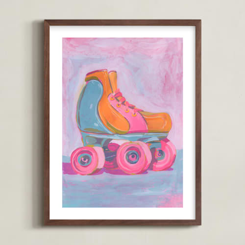 This is a bubblegum pink kids wall art with standard by Lucrecia Caporale called roller skater joy