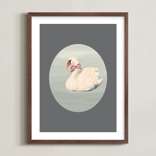 This is a smoke nursery wall art with standard by Teju Reval called dreamy swan