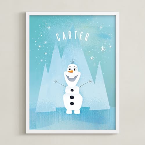 This is a frost disney art with standard by Lori Wemple called disney's olaf in the woods