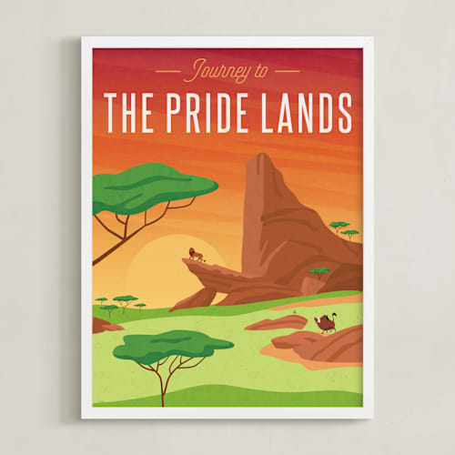 This is a sunset disney art with standard by Erica Krystek called journey to the disney's pride lands