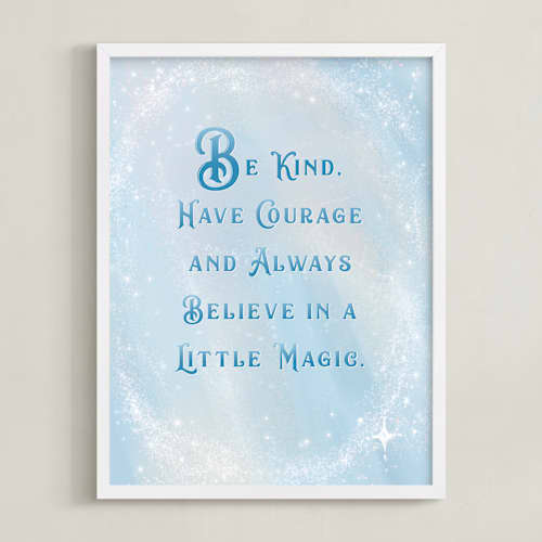 This is a blue disney art with standard by Leah Bisch called disney's cinderella magic quote