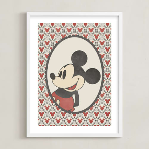 This is a red disney art with standard by Heather Schertzer called disney's mickey antique wallpaper