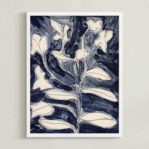 This is a indigo blue art with standard by Deborah Velasquez called petals on indigo