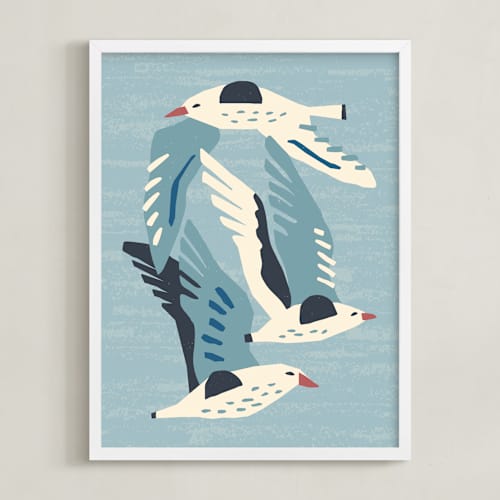 This is a neutral blue green art with standard by Roochita Chachra called seagulls