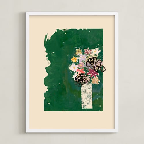 This is a green bouquet art with standard by Bethania Lima called bouquet against painted green background