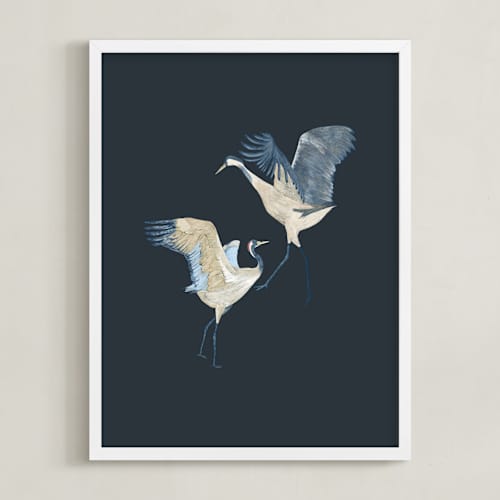 This is a moody blue art with standard by Nina Leth called crane dance