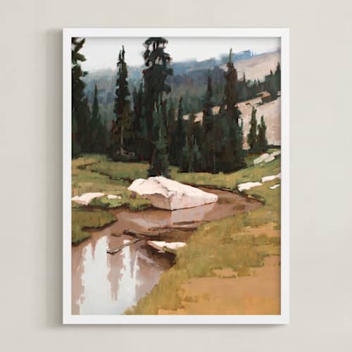 This is a river bank art with standard by Rachel Nelson called timberline runoff