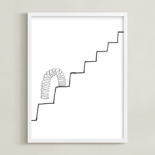 This is a grayscale art with standard by Elliot Stokes called slinky on the stairs