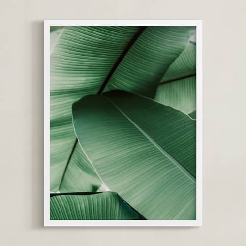 This is a white art with standard by Alicia Abla called tropical leaves