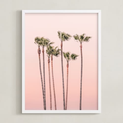 This is a warm rosy sunset art with standard by Lisa Sundin called seven palmtrees