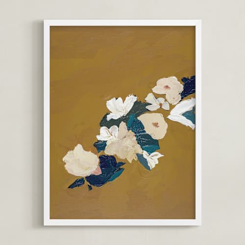 This is a mustard yellow art with standard by Caryn Owen called mustard abstract botanical
