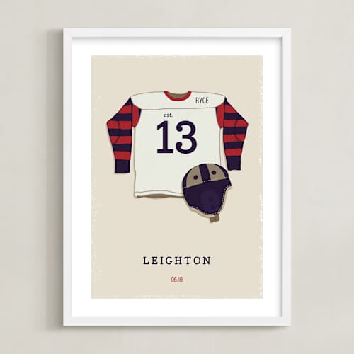 This is a rich red personalized art for kids with standard by Tyler Tea called american football