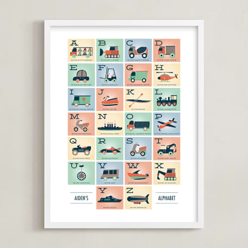 This is a sherbet personalized art for kids with standard by Erica Krystek called alphabet in motion