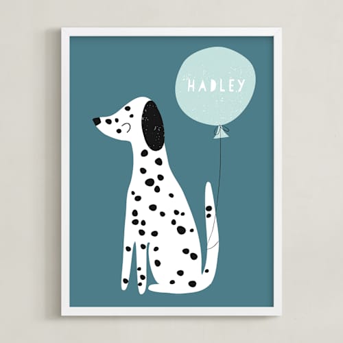 This is a teal personalized art for kids with standard by Angela Thompson called dalmatian