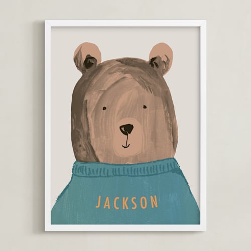 This is a teal personalized art for kids with standard by Teju Reval called little bear