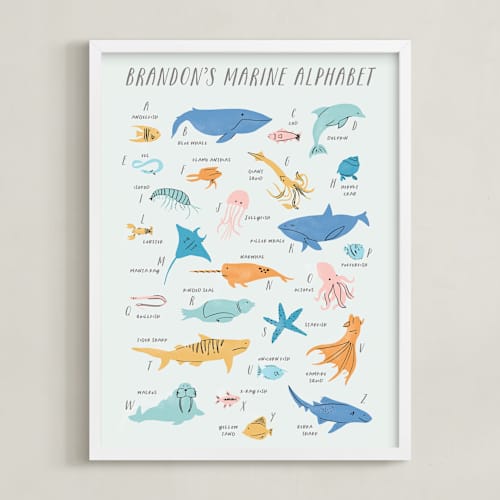 This is a sea foam personalized art for kids with standard by Creo Study called sea life alphabet