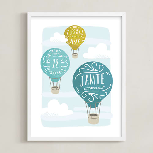 This is a teal personalized art for kids with standard by Laura Hankins called up and away
