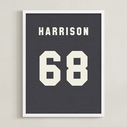This is a navy blue personalized art for kids with standard by taylorVdesign called game day