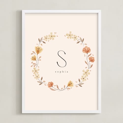 This is a tan personalized art for kids with standard by Vivian Yiwing called name with flowers - custom