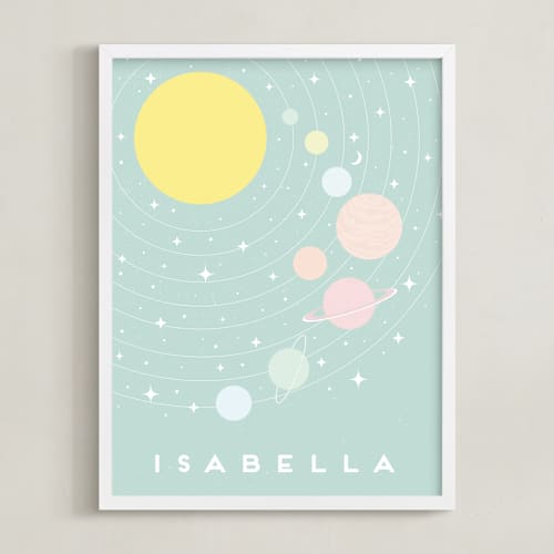 This is a mint personalized art for kids with standard by Maria Alou called pastel solar system