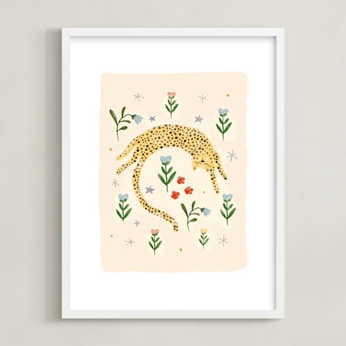 This is a peach kids wall art with standard by Hannah Williams called tumbling cheetah