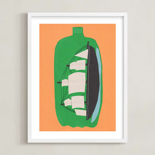 This is a sweet orange kids wall art with standard by Elliot Stokes called two liter ship