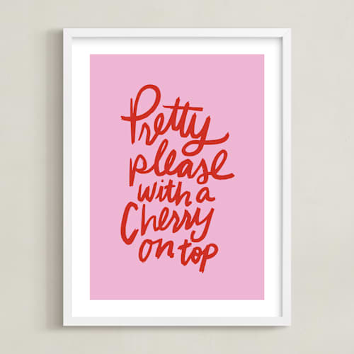 This is a bubble gum kids wall art with standard by Inkblot Design called cherry on top