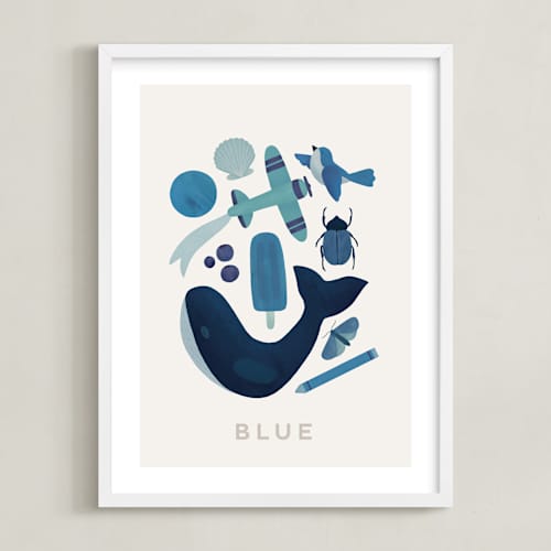 This is a blue kids wall art with standard by Ana Peake called ten blue things