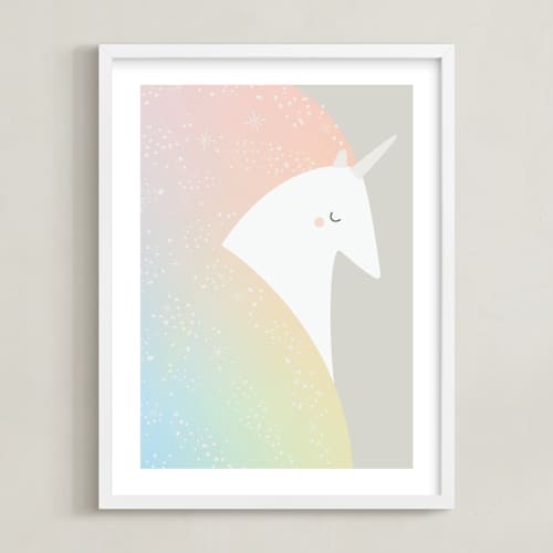 This is a blush kids wall art with standard by Lori Wemple called unicorn
