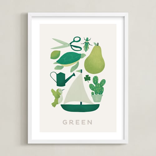 This is a green kids wall art with standard by Ana Peake called ten green things