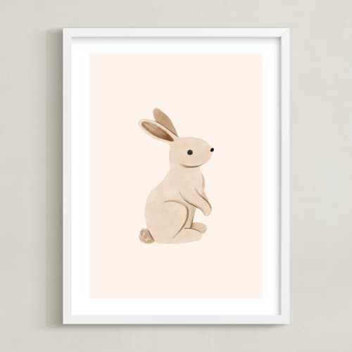 This is a beige kids wall art with standard by Vivian Yiwing called baby rabbit