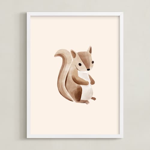 This is a beige kids wall art with standard by Vivian Yiwing called baby squirrel