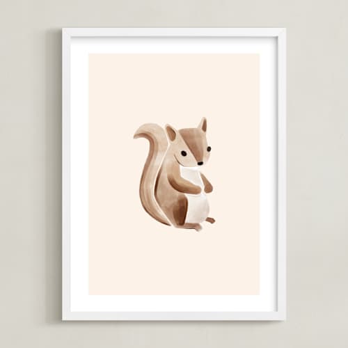 This is a beige kids wall art with standard by Vivian Yiwing called baby squirrel